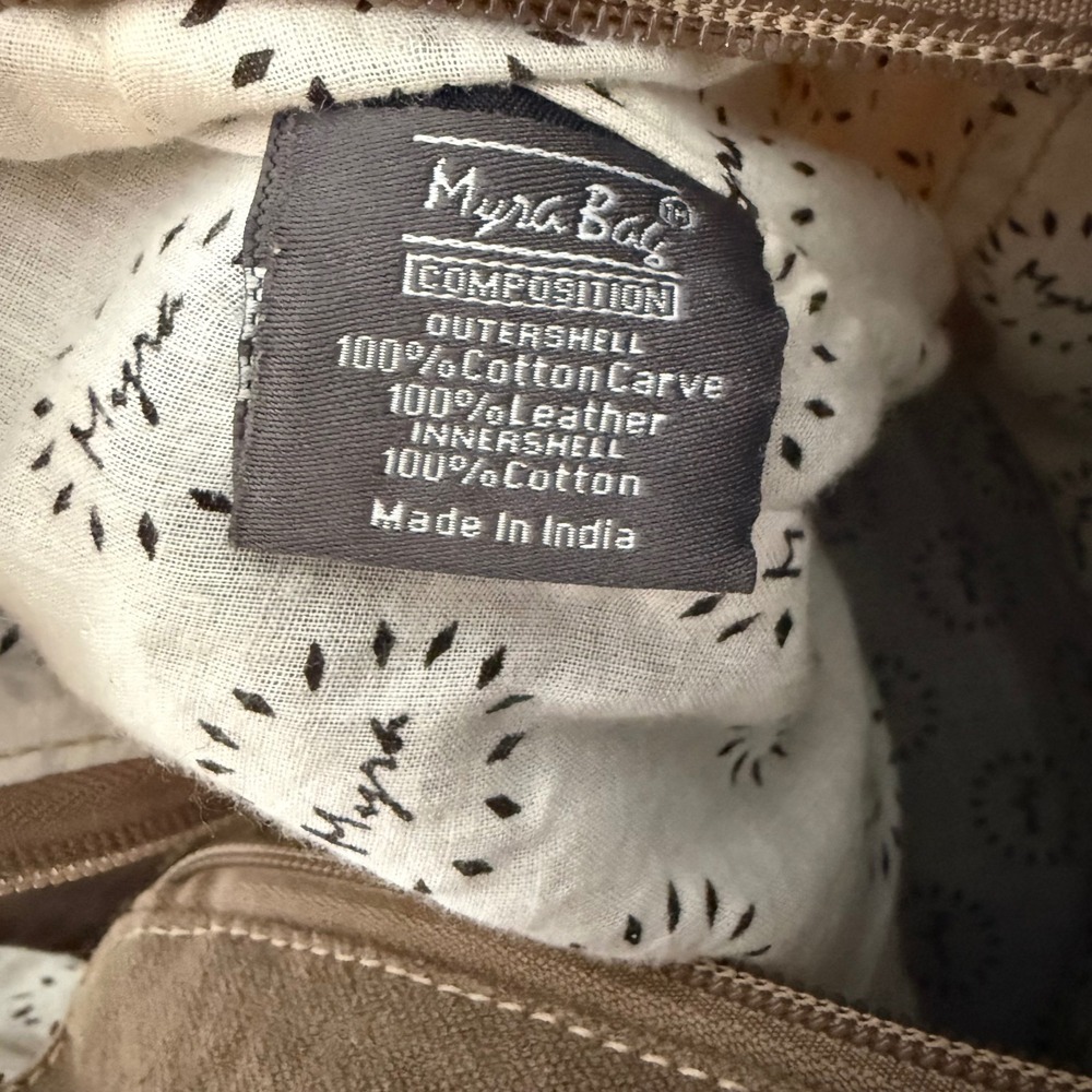 Myra Bag Canvas Leather Patchwork Tote Shoulder Bag Brown Tan Botanical Print - Picture 6 of 12